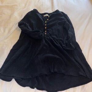 Black Button-Up Top with Wooden Buttons